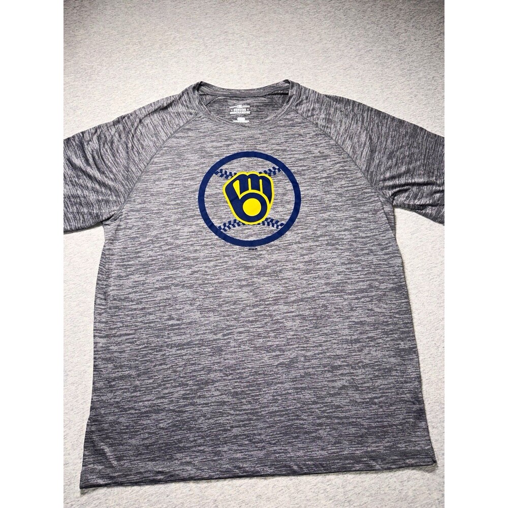 MLB Genuine Merchandise Milwaukee Brewers Gray Short Sleeve Shirt Size L